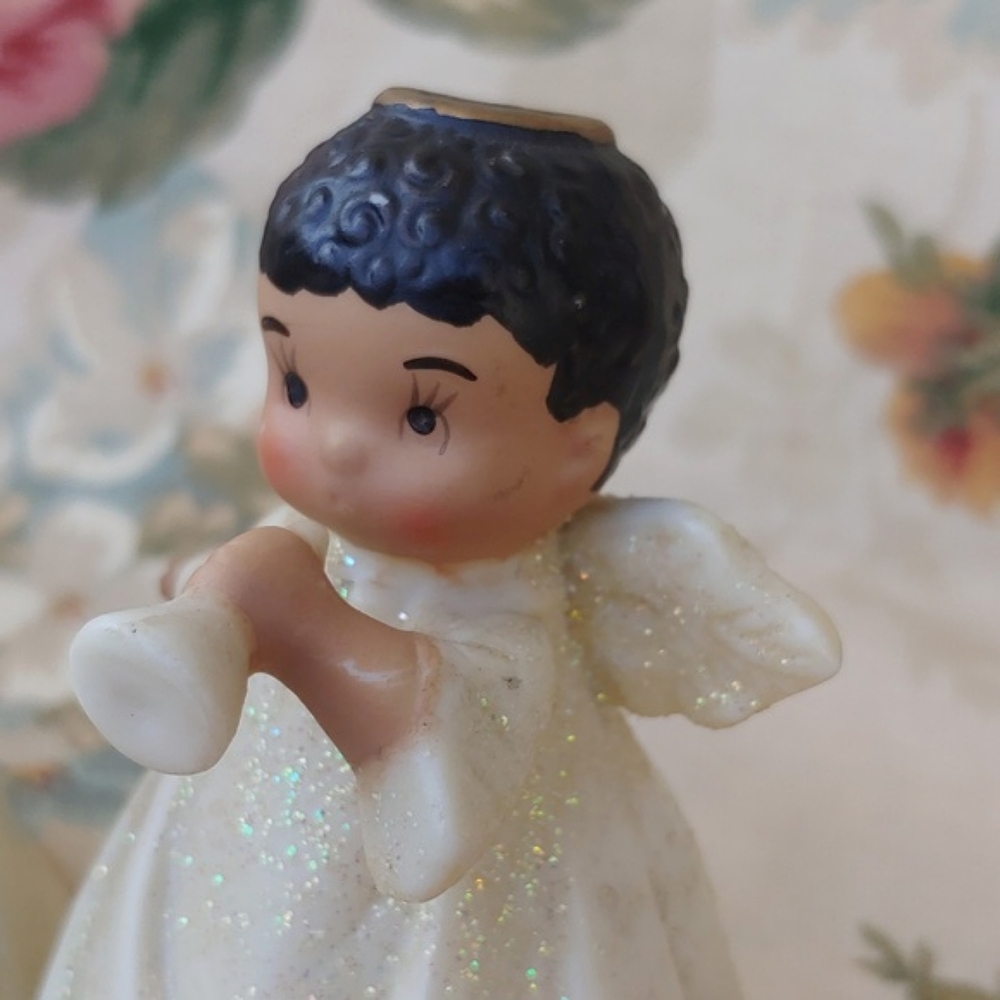 Angelic Holiday Ceramic Bells Set of Two Angels 3.5" Tall